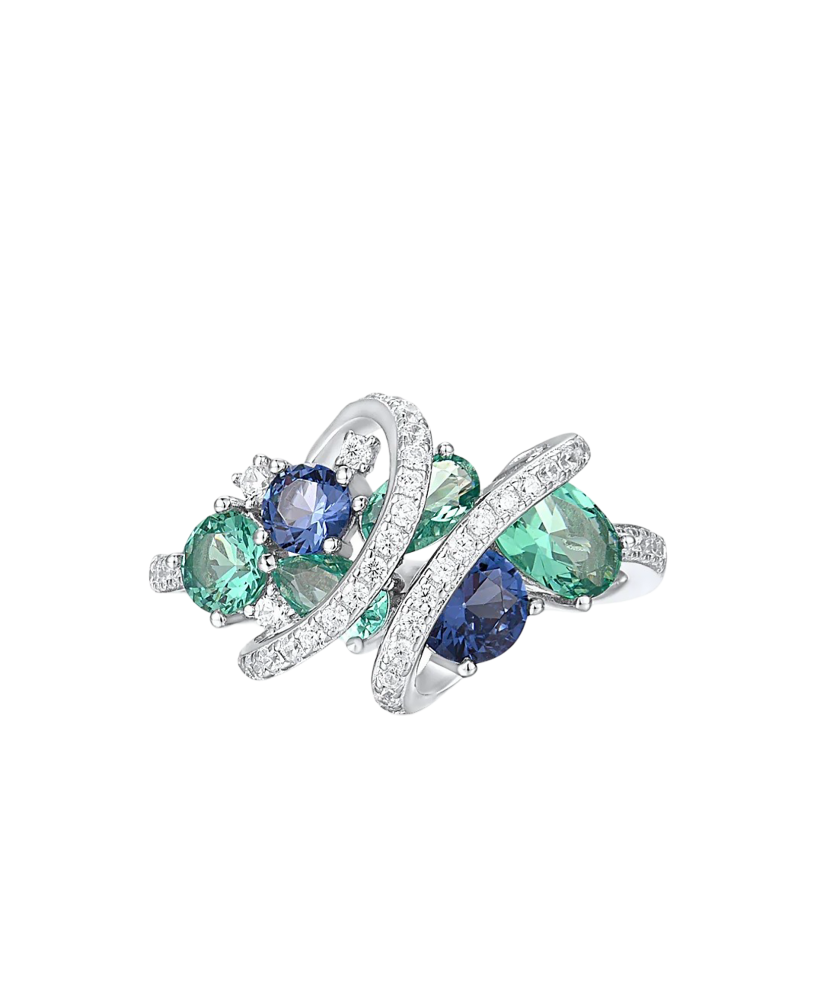 Sterling silver ring with zircons and spinels