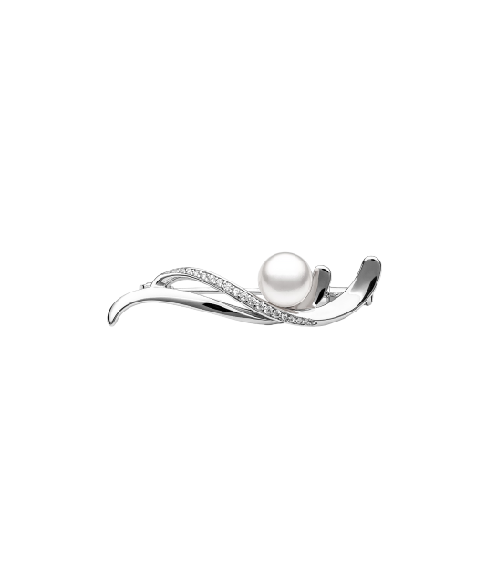 Sterling silver brooch with pearl and zircons
