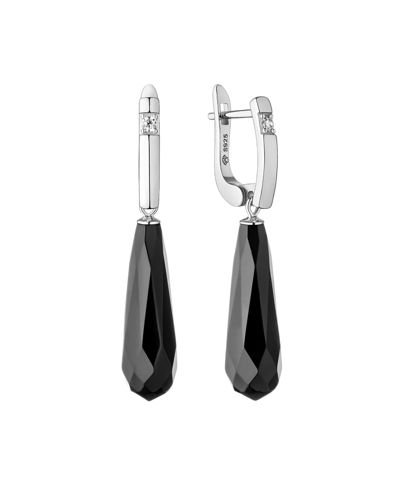 Sterling silver earrings with onyx and zircons