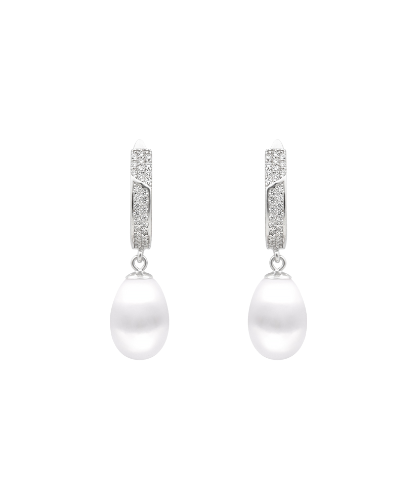 Sterling silver earrings with pearls and zircons Sterling silver earrings with pearls and zircons