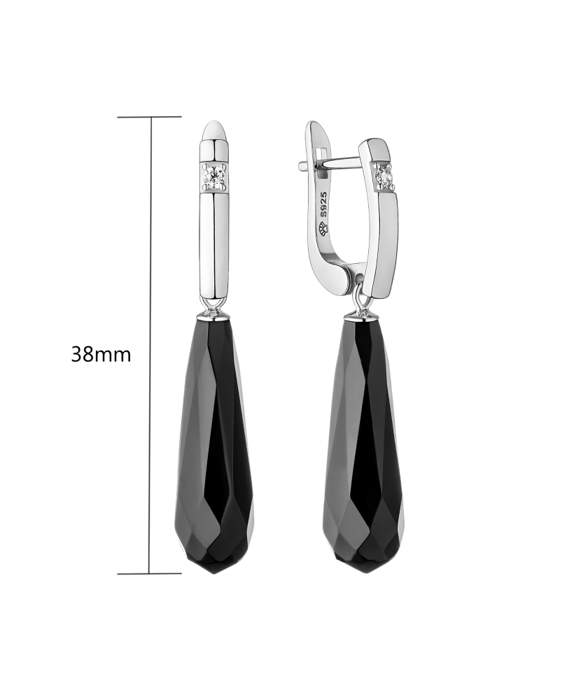 Sterling silver earrings with onyx and zircons