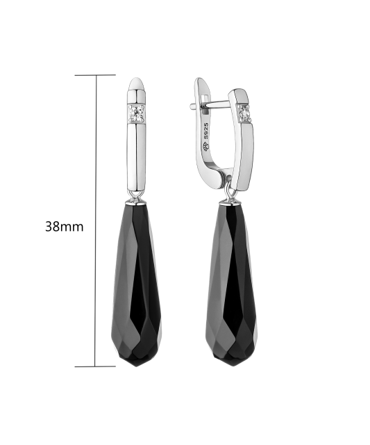 Серьги из серебра с ониксом и цирконами