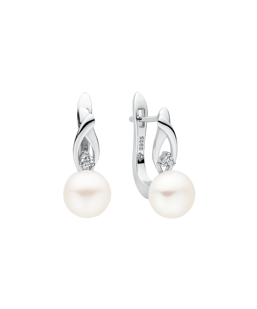 Sterling silver earrings with pearls and zircons