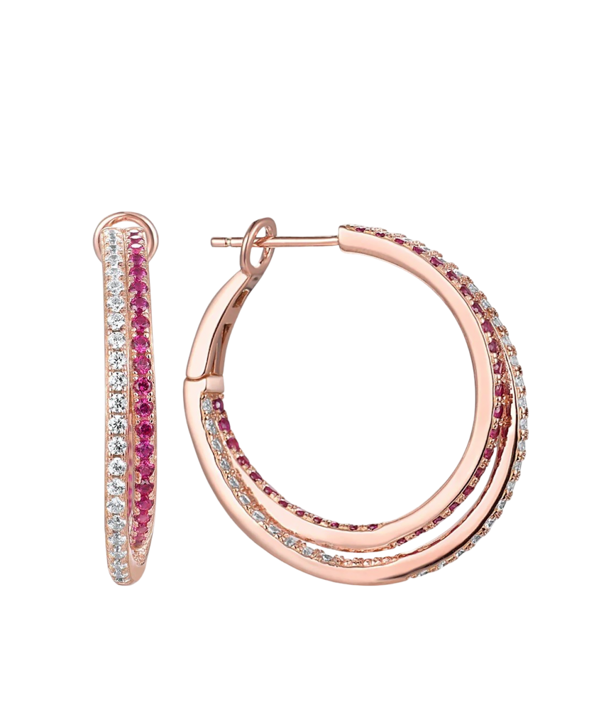 Позолоченные серебряные серьги с нано-рубинами и цирконами