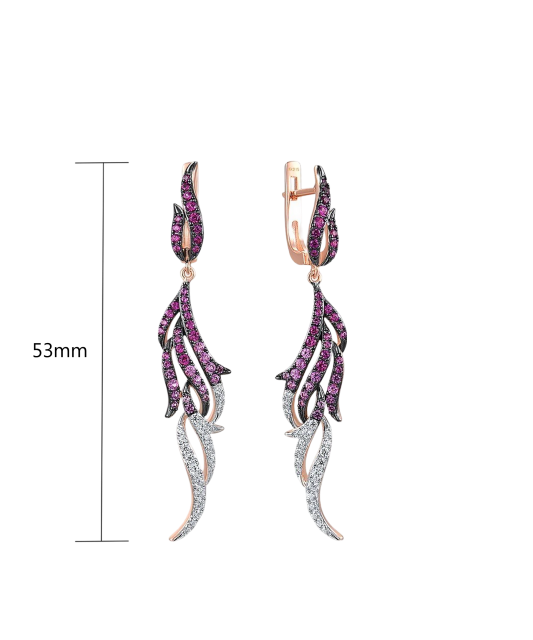 Gilded sterling silver earrings with zircons, nano sapphire and nano ruby