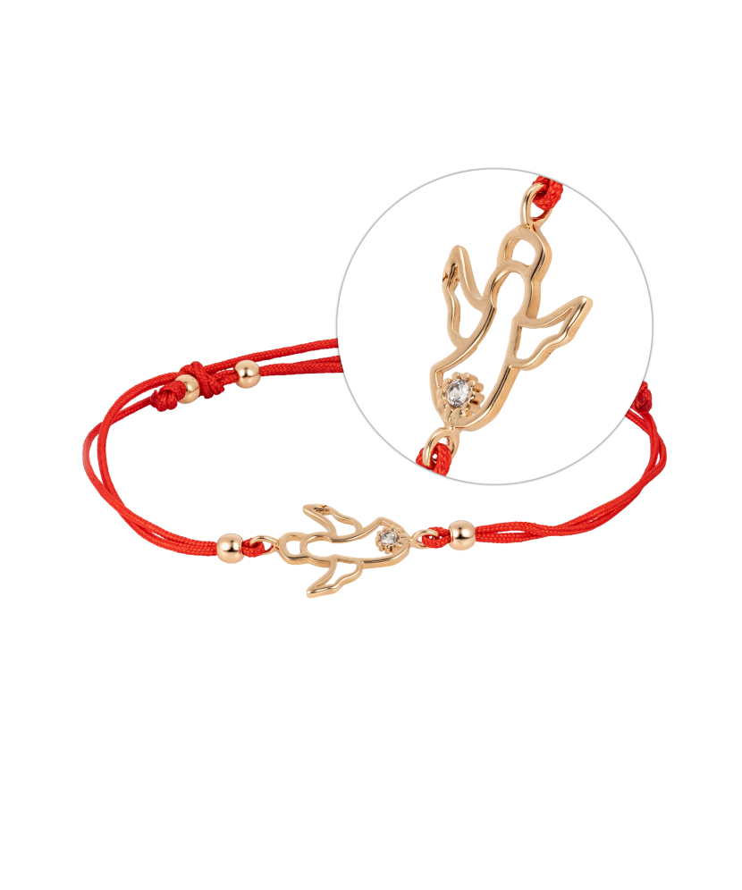 Red string bracelet with gold pendant "angel"