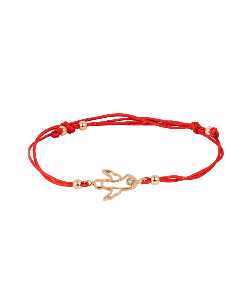 Red string bracelet with gold pendant "angel"