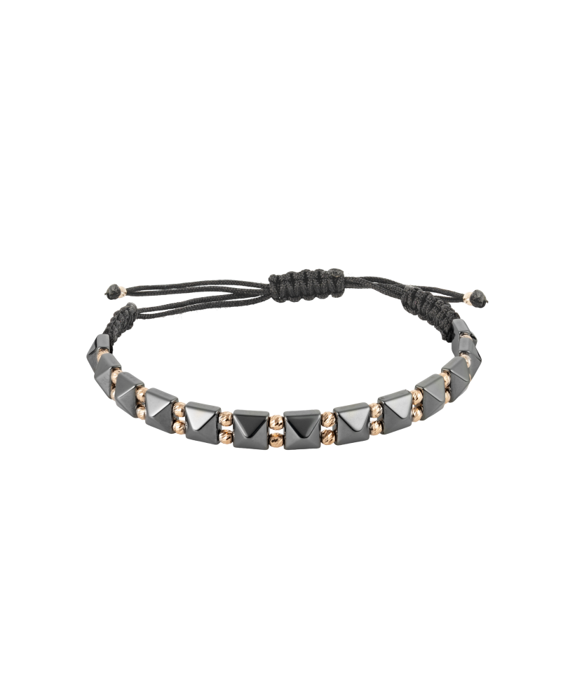 Black string bracelet with gold And Hematites