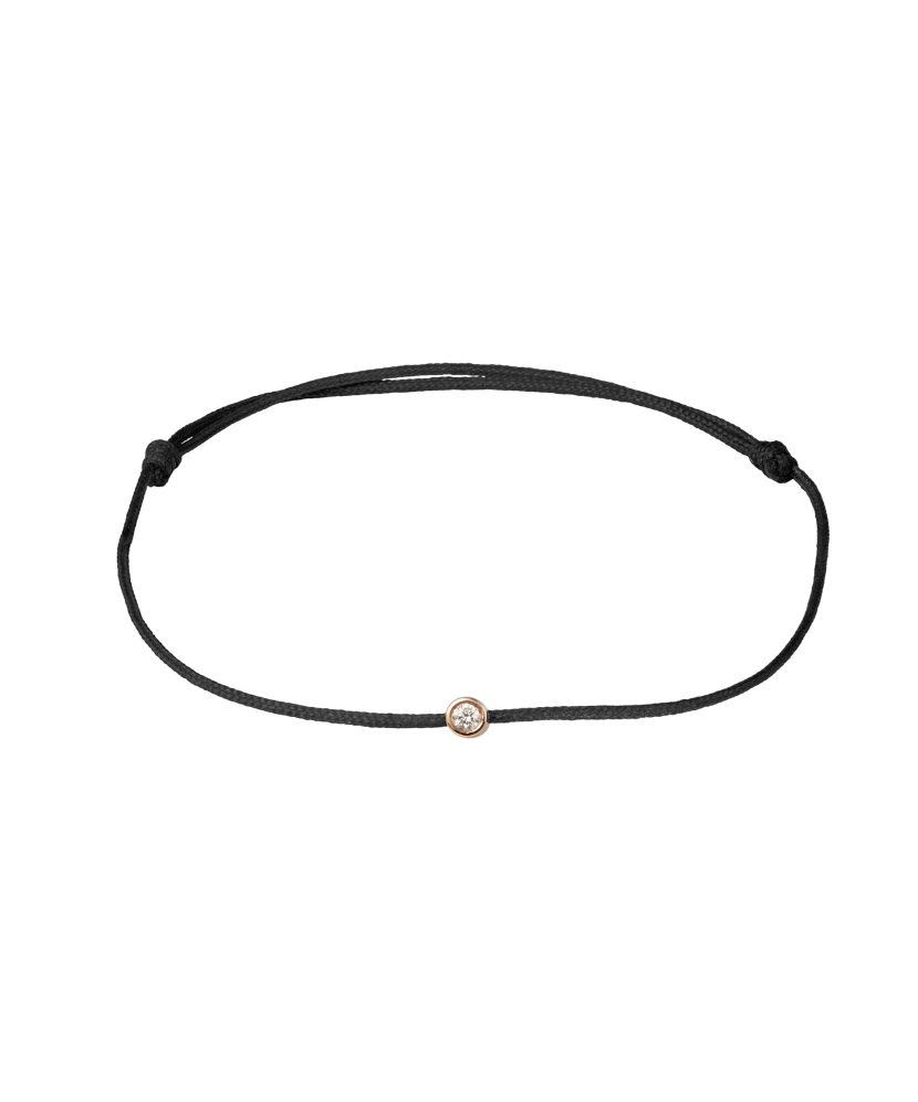 Black string bracelet white gold and diamond pendant 0.03ct