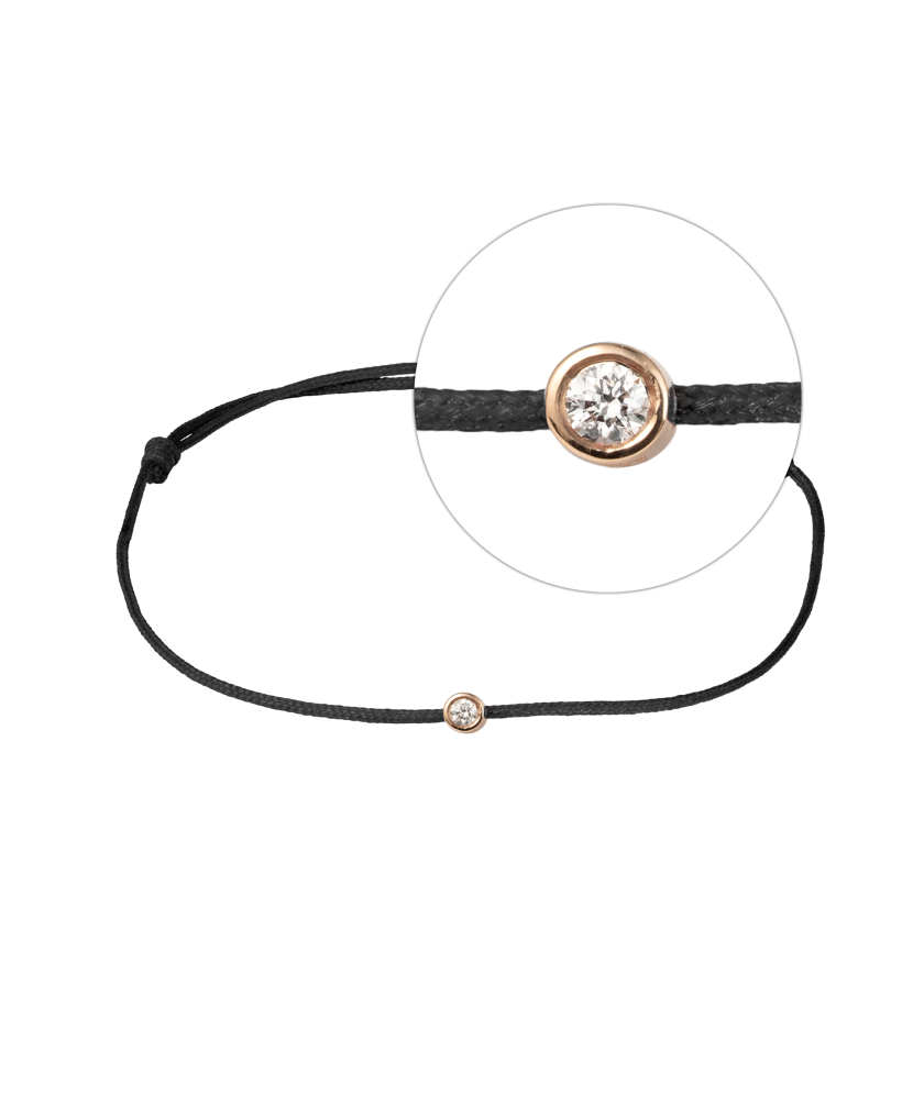 Black string bracelet white gold and diamond pendant 0.03ct