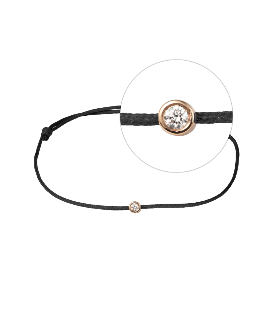 Black string bracelet white gold and diamond pendant 0.03ct