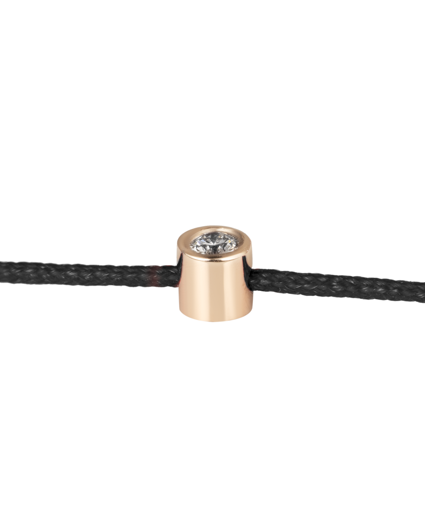 Black string bracelet white gold and diamond pendant 0.03ct