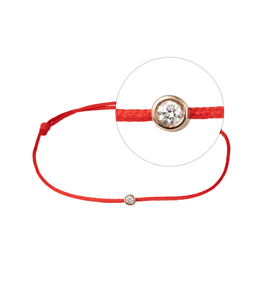 Red string bracelet With gold and diamond pendant 0.03ct