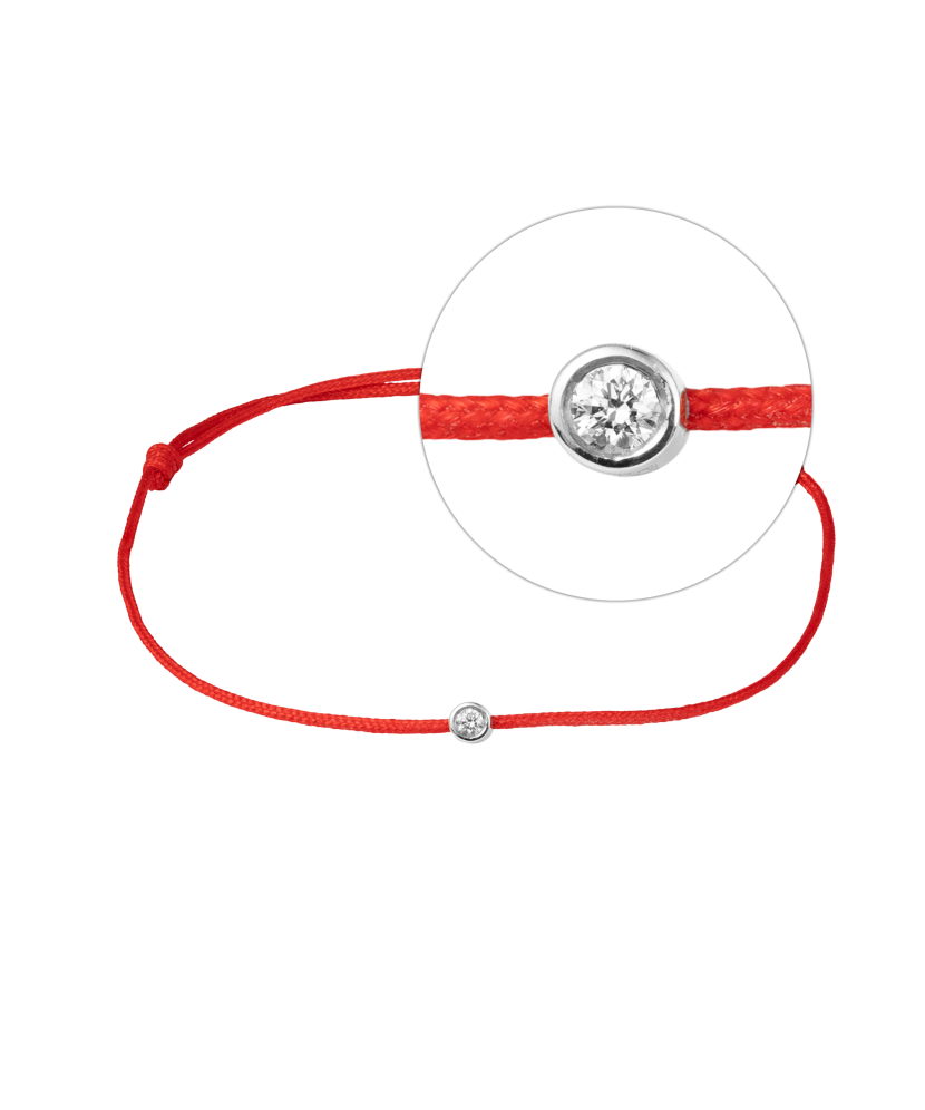 Red string bracelet with white gold and diamond pendant 0.05ct