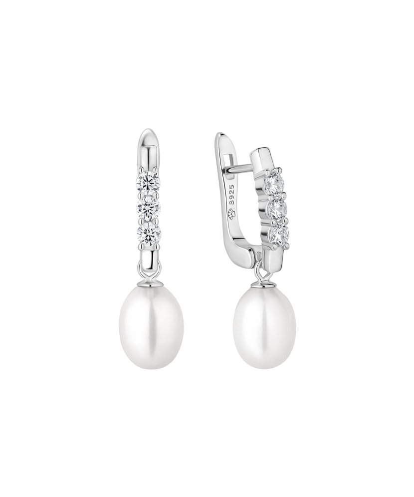 Sterling silver earrings with pearls and zircons