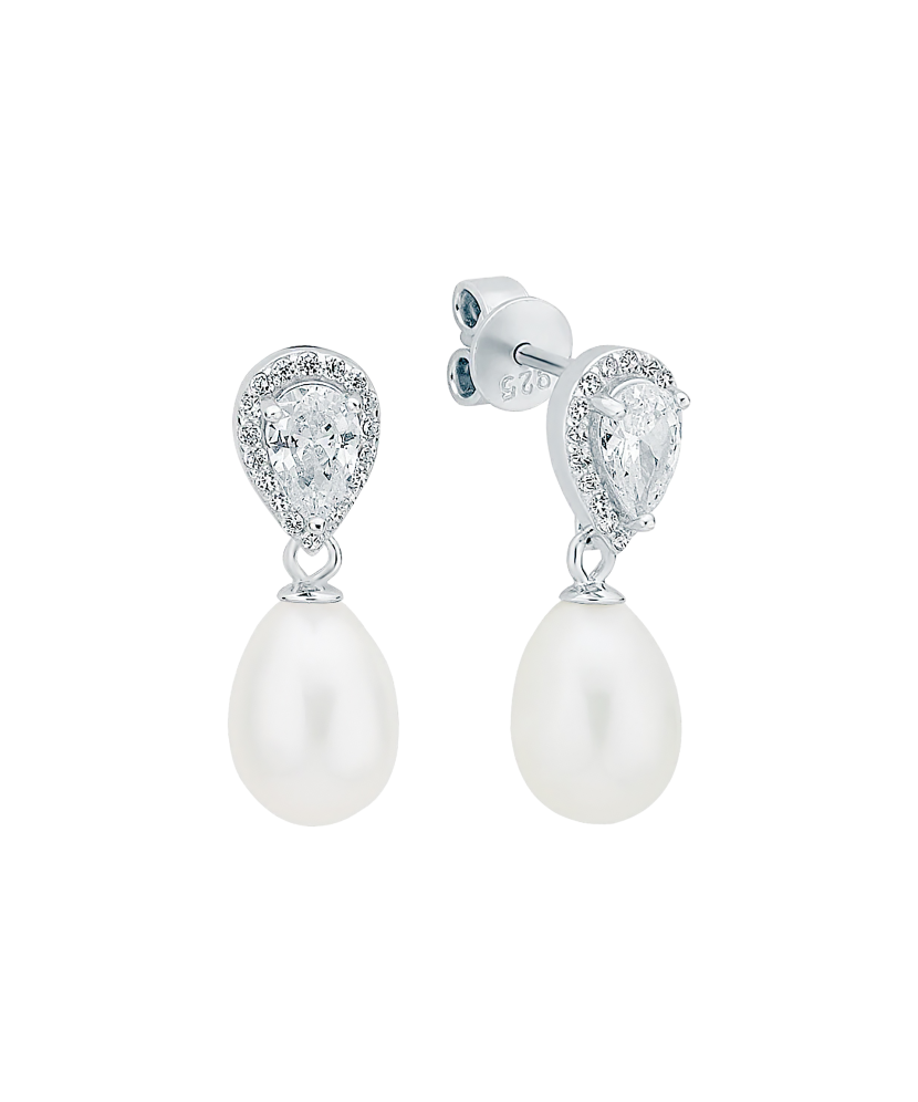 Sterling silver earrings with pearls and zircons