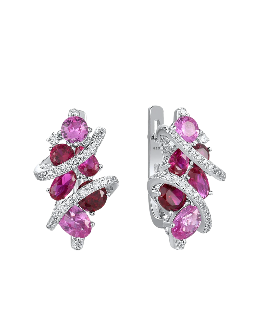 Sterling silver earrings with zircons, nano sapphire and nano ruby