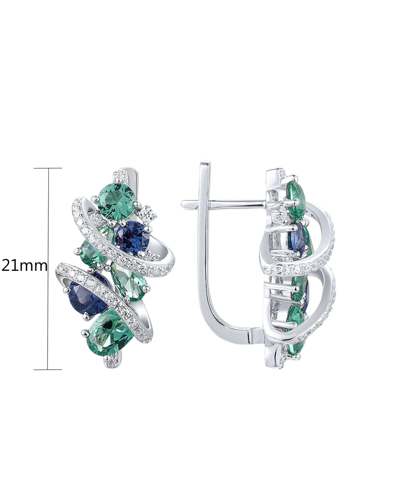 Серьги из серебра с цирконом и шпинели