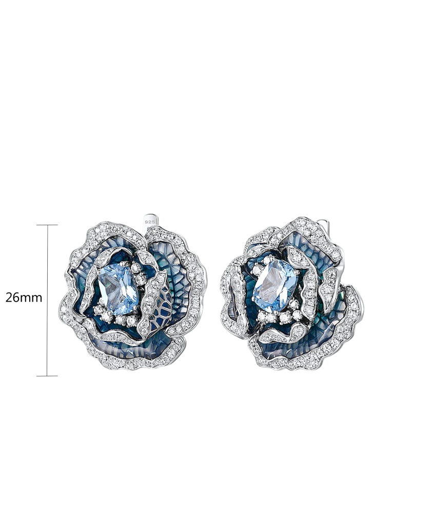 Sterling Silver earrings with zircons enamal and spinels "Flower"