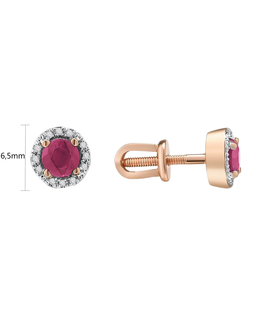 Gold earrings with rubies and diamonds