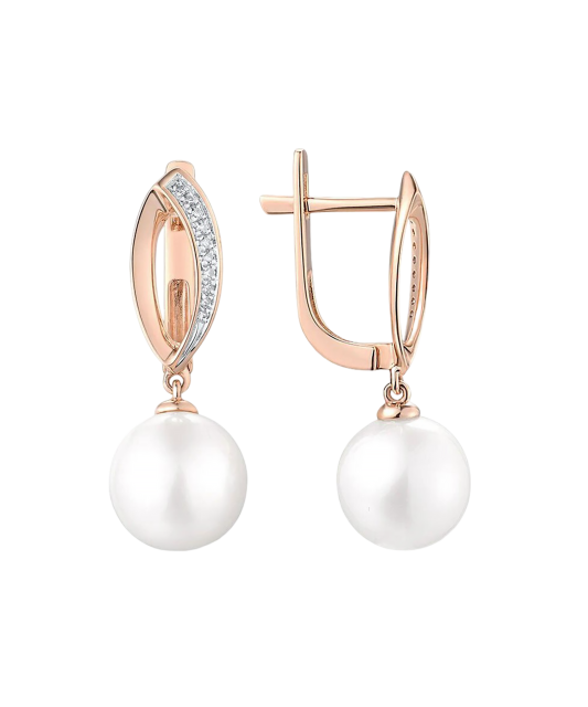 Gold earrings with diamonds and pearls