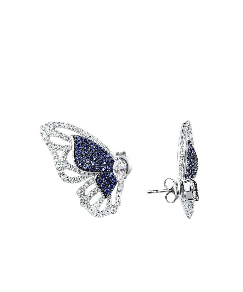 Gilded sterling silver earrings with zircons and spinels "Butterfly"