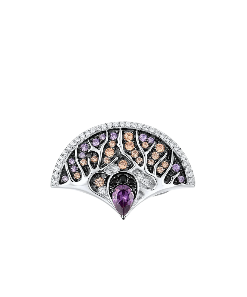 Silver ring with zircons and amethyst