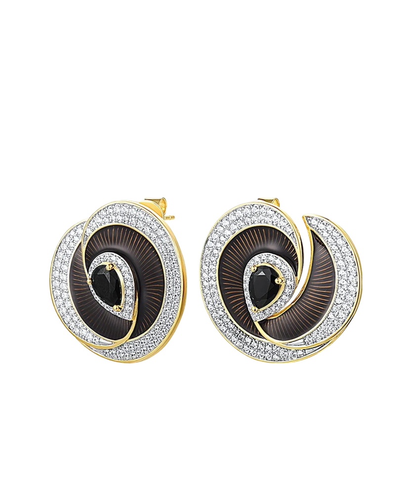 Gilded sterling silver earrings with zircons and enemal