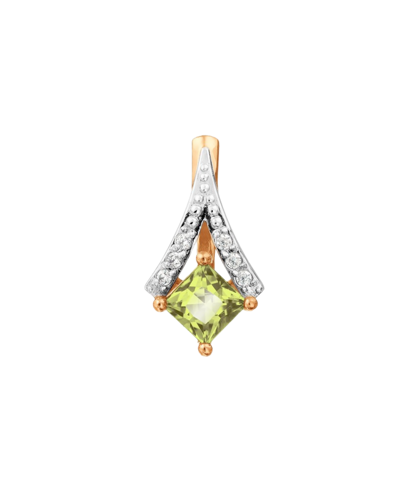Gold pendant with chrysolite and zircons