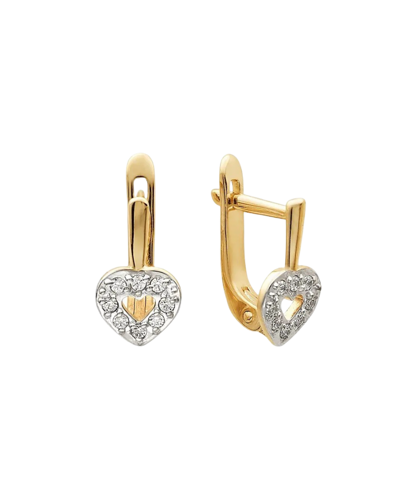 Gold children's earrings with zircons "hearts" Gold children's earrings with zircons "hearts"