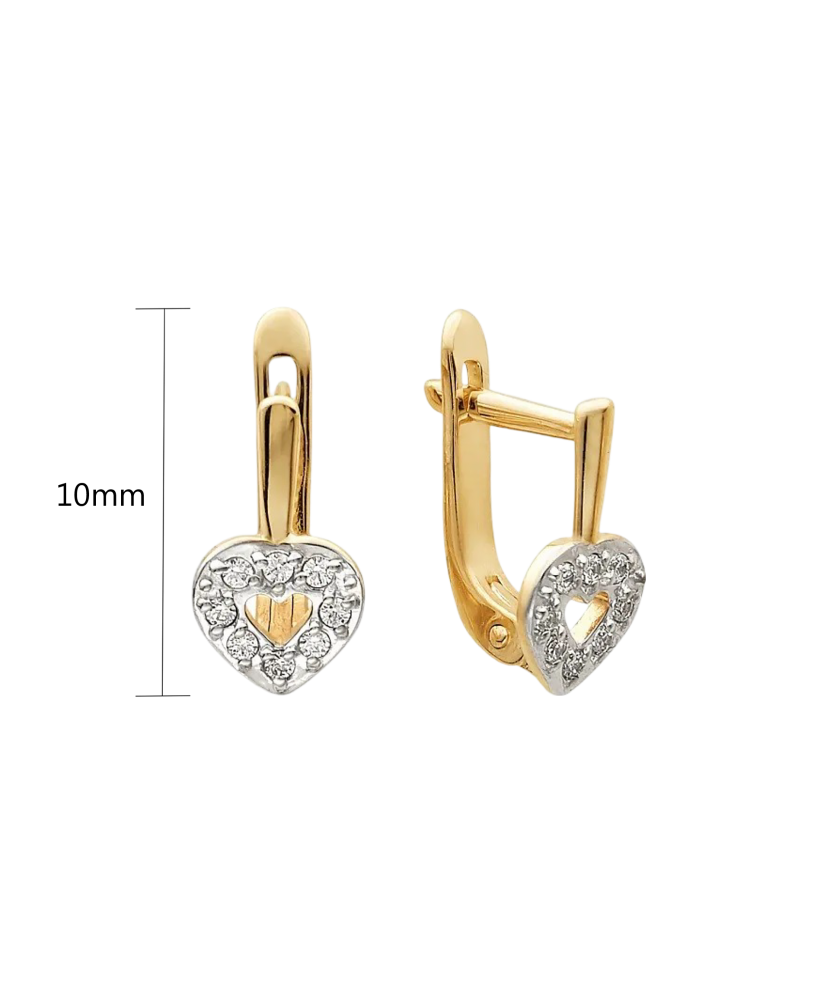 Gold children's earrings with zircons "hearts" Gold children's earrings with zircons "hearts"
