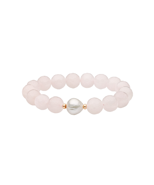 Gilded sterling silver bracelet with rose quartz and silver