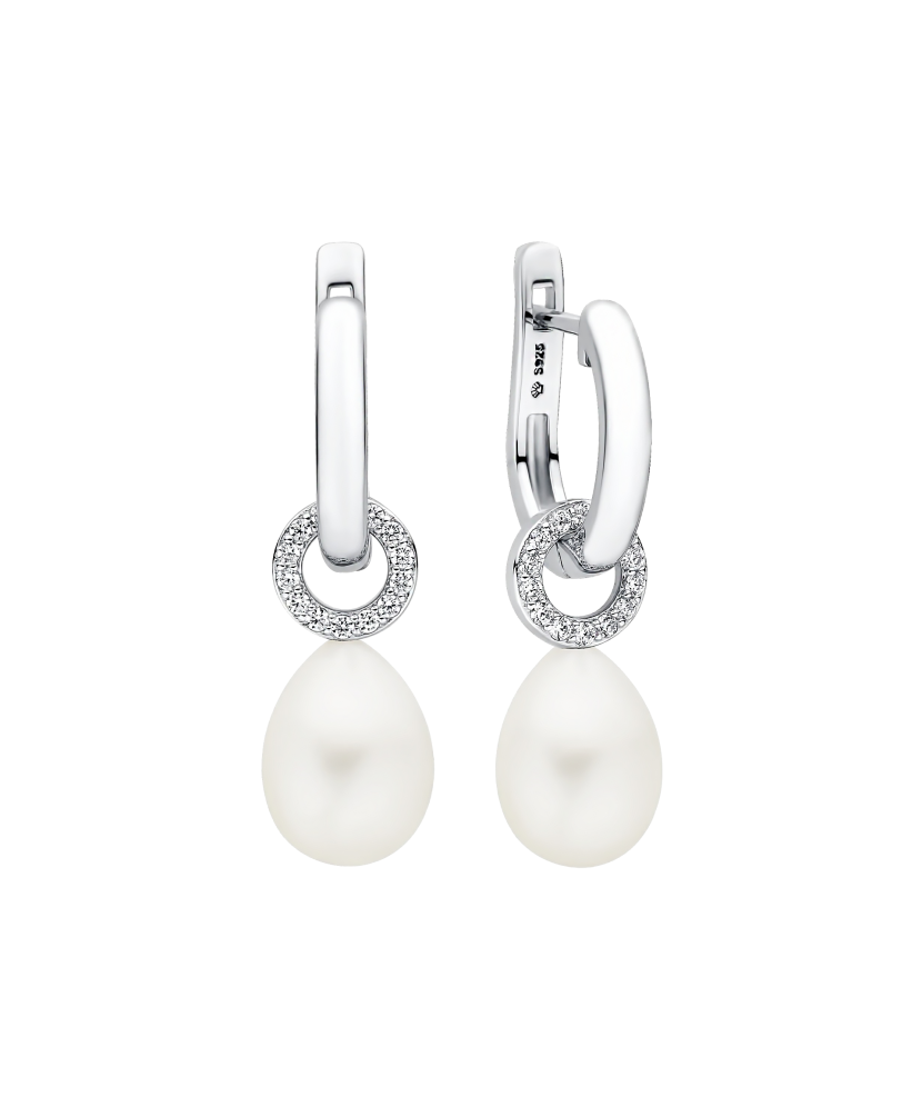 Sterling silver earrings with pearls and zircons Sterling silver earrings with pearls and zircons