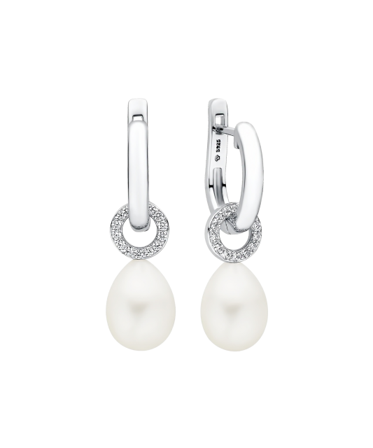 Серьги из серебра с жемчугом и цирконами