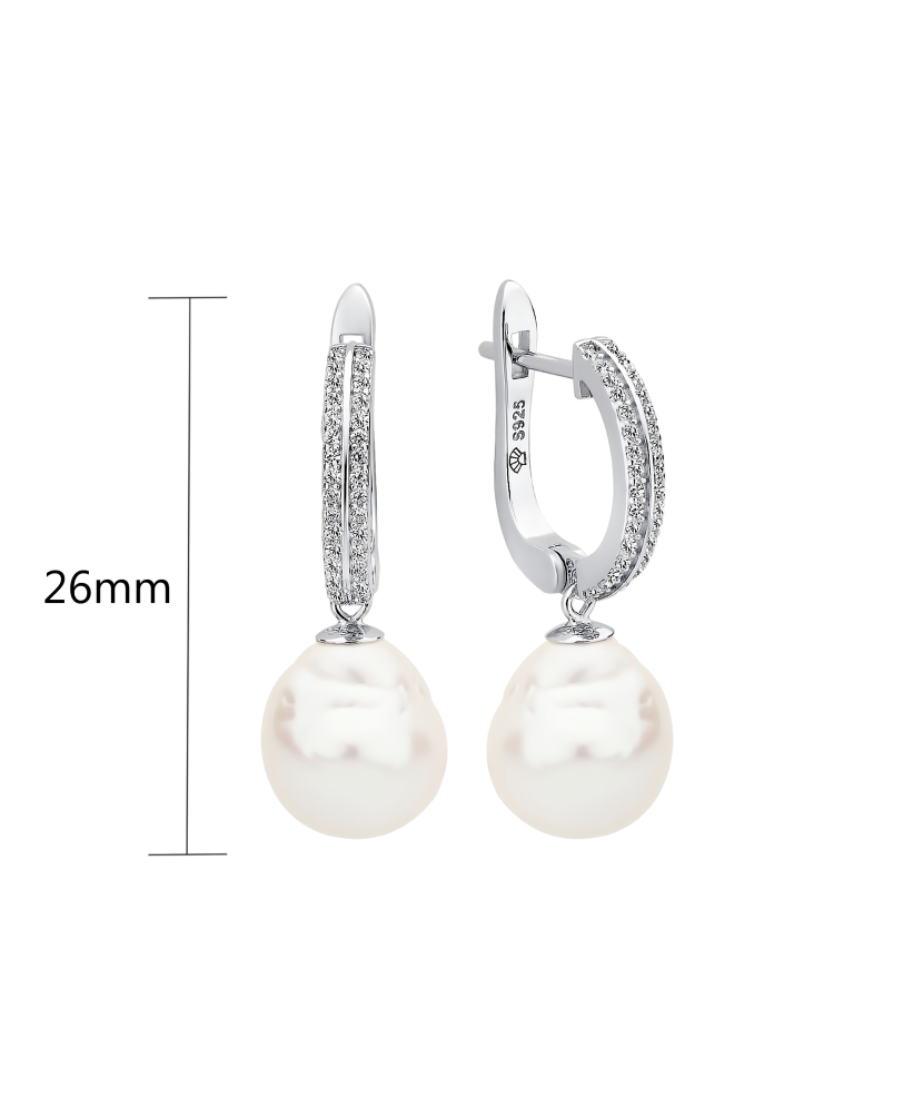 Серьги из серебра с жемчугом и цирконами Серьги из серебра с жемчугом и цирконами