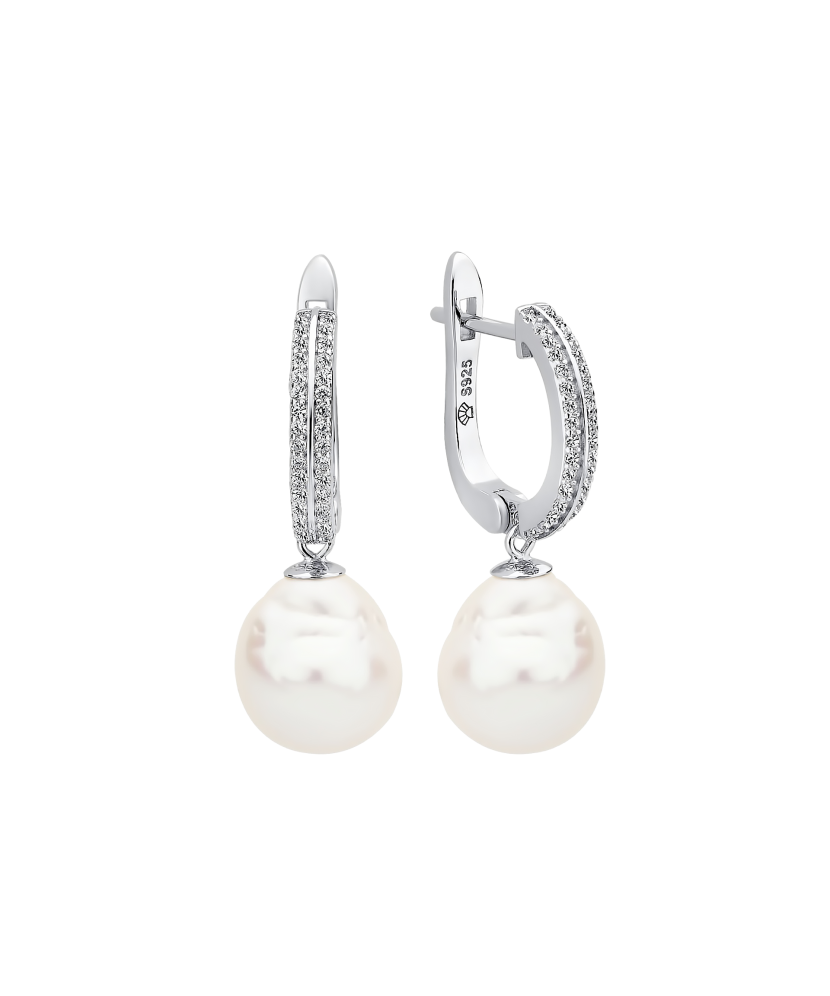 Серьги из серебра с жемчугом и цирконами Серьги из серебра с жемчугом и цирконами