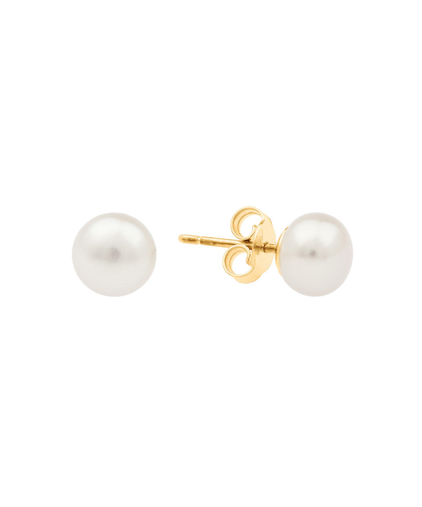 Yellow gold earrings with pearl 7mm