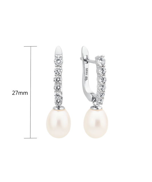 Sterling silver earrings with pearls and zircons