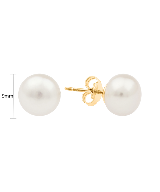Yellow gold earrings with pearl 9mm