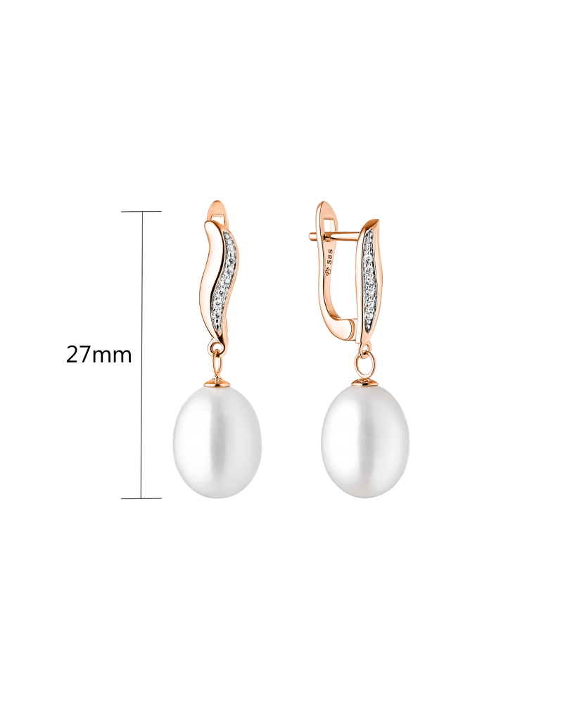 Gold earrings with pearls and zircons Gold earrings with pearls and zircons