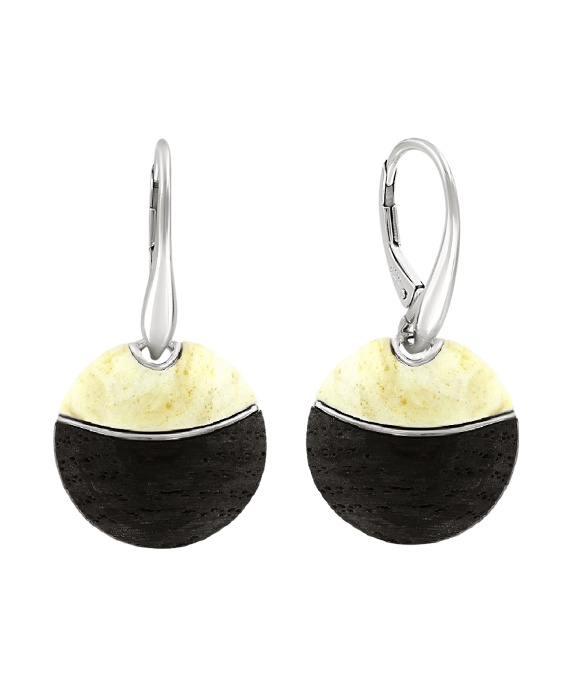 Sterling silver earrings with ambers and wood