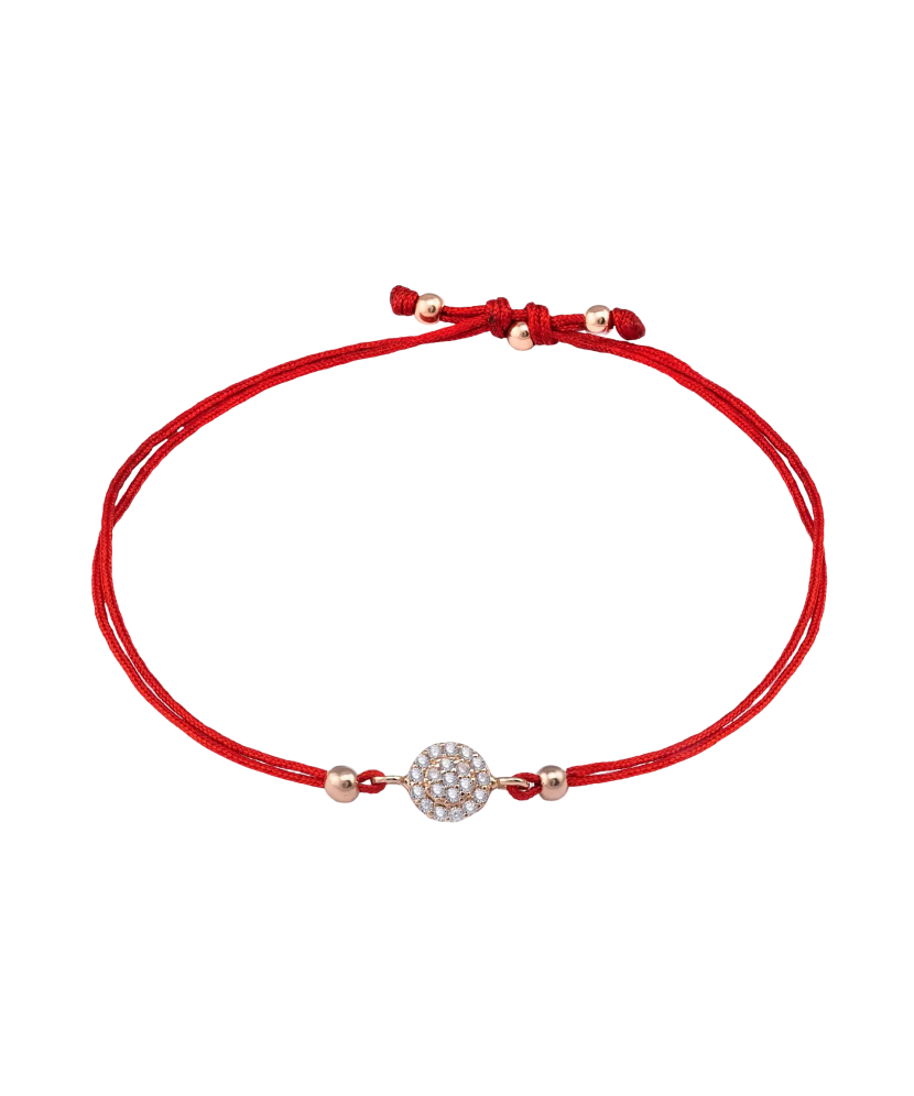 Red string bracelet with a gold pendant and zirconium