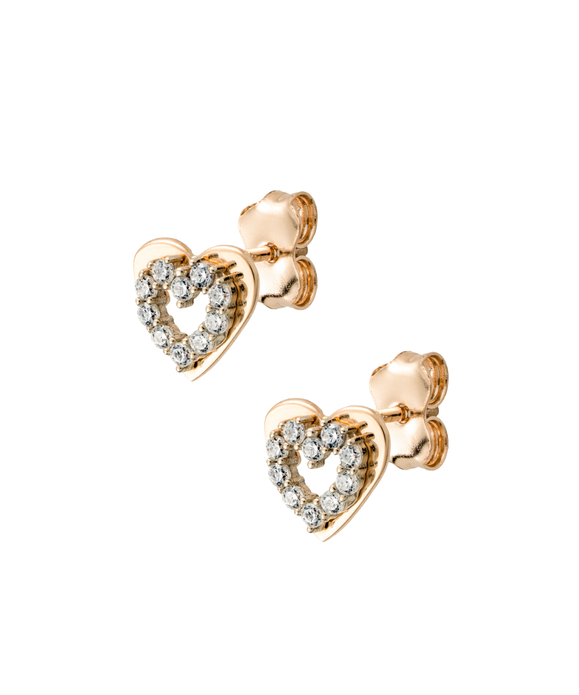 Gold earrings with zircons "heart"