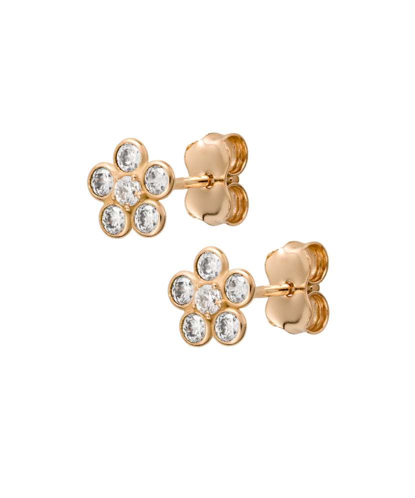 Gold earrings with zircons "flowers"