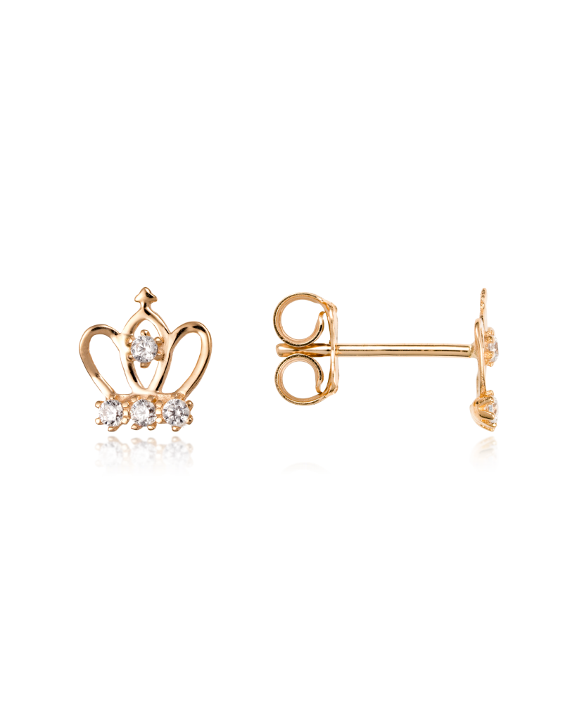 Gold earrings with zircons "crown"