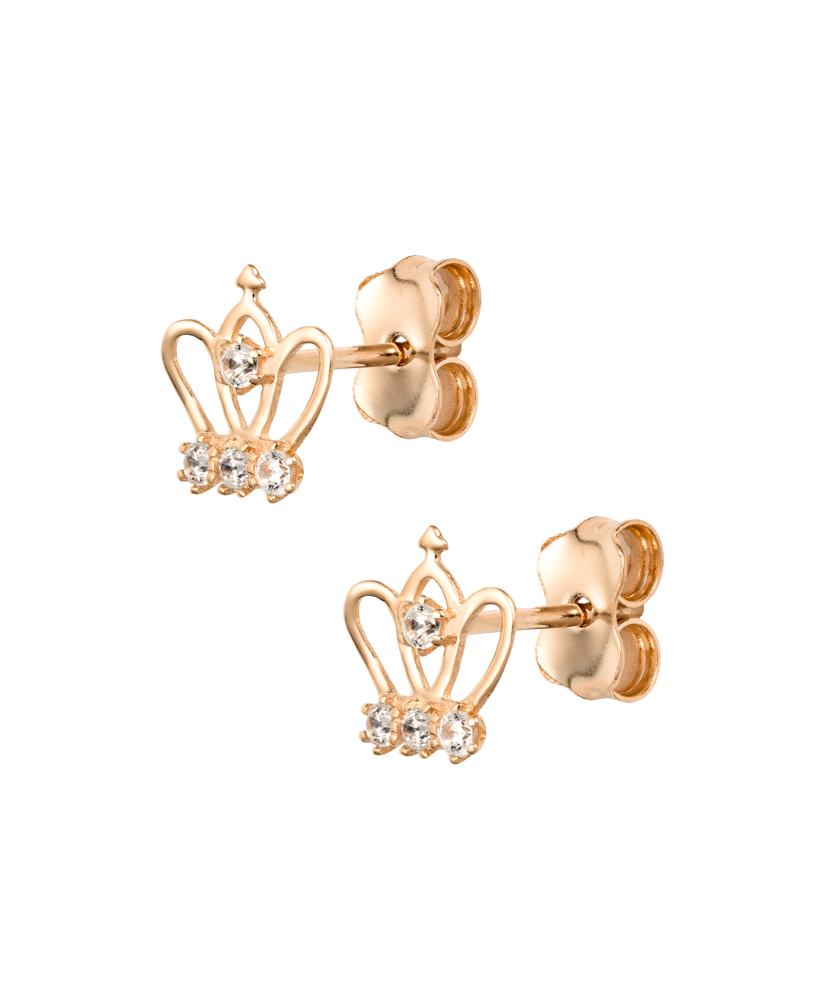 Gold earrings with zircons "crown"