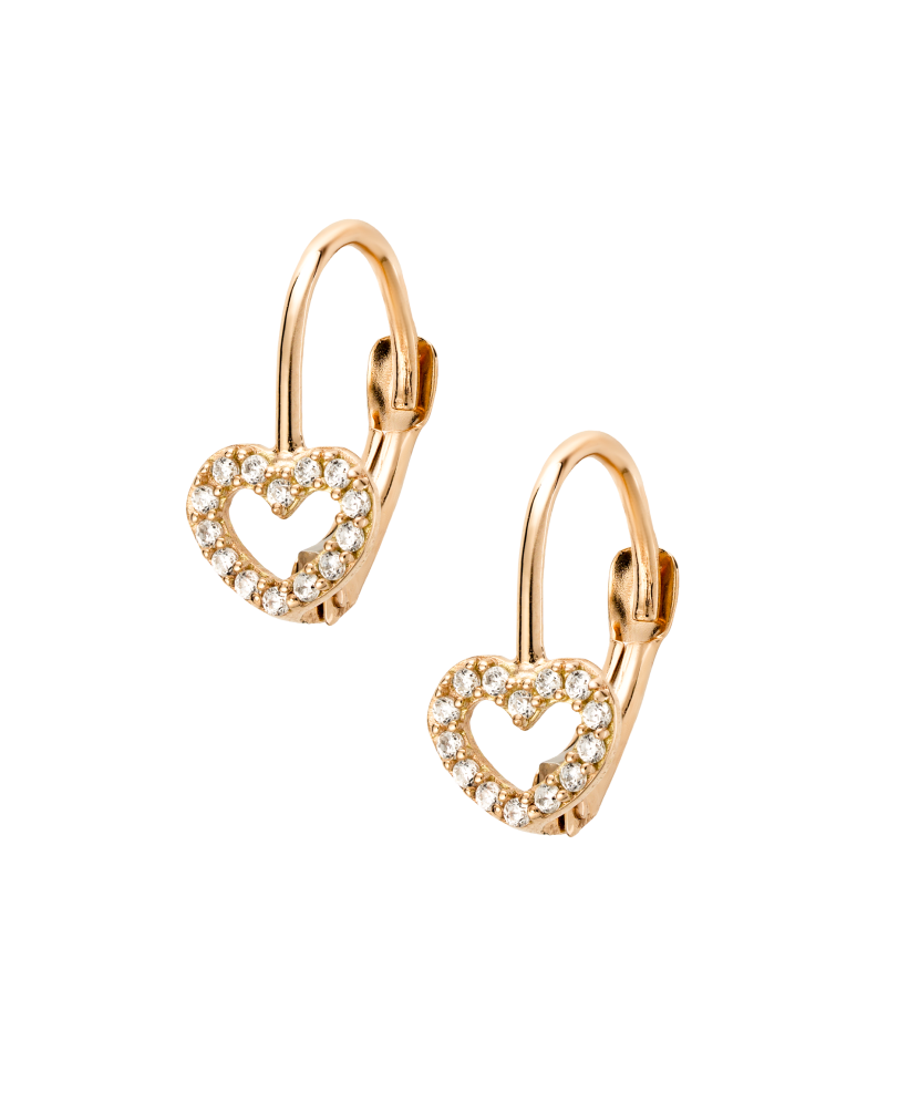 Gold earrings with zircons "hearts"