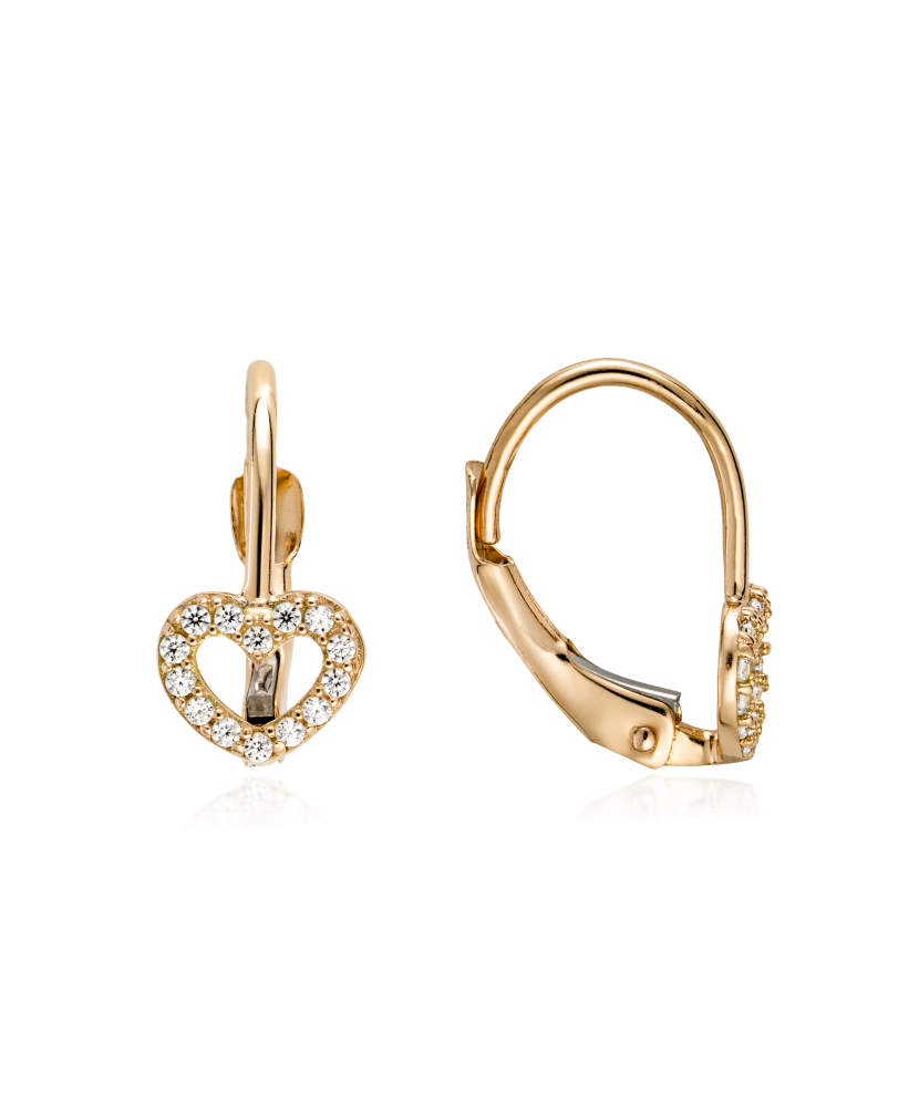 Gold earrings with zircons "hearts"