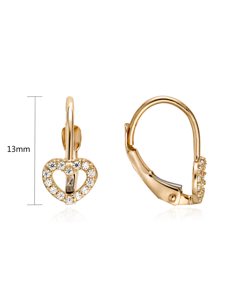 Gold earrings with zircons "hearts"