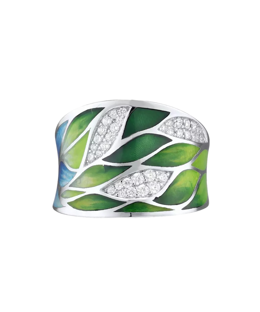 Sterling silver ring with enemal and zircons